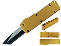 T279935-8 - Legends Micro OTF Tanto Blade Knife Gold Out The Front w Side Switch