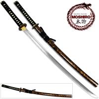 MS-64675 - MOSHIRO 1045 High Carbon Steel Blade Glossy Black and Gold Splash Wood Scabbard. Limited Edition