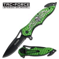 TF-734GN - Spring Assist - &#39;Legal Auto Knife&#39; - Winged Skull Fighter Green