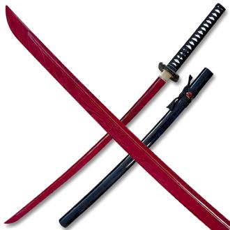 Moshiro 1045 Carbon Steel Katana Red Blade with Black Splash Scabbard