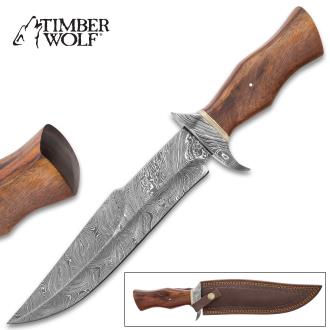 Timber Wolf Oakhurst Fixed Blade Knife With Sheath - Damascus Steel Blade