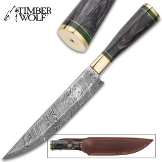 Timber Wolf Barrow Wight Fixed Blade Knife With Sheath - Damascus Steel Blade