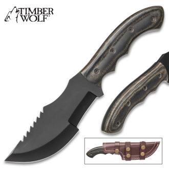 Timber Wolf Bushtracker Fixed Blade Knife Black 1095 High Carbon Steel