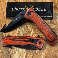 WDF-942 - White Deer Gut Hook Frost Wood Handle Spring Assisted Knife