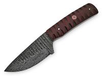 WDM-2376 - White Deer Custom Grooved Damascus Steel Knife Full Tang Burgundy Micarta Handle