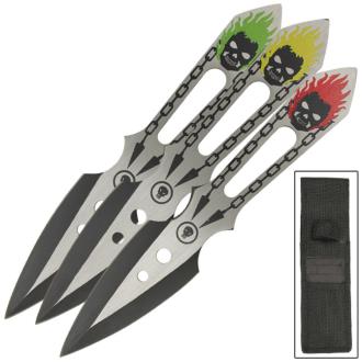 Flaming Skull Multi Color 3 Piece Throwing Knife Set