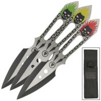 WG1119 - Flaming Skull Multi Color 3 Piece Throwing Knife Set