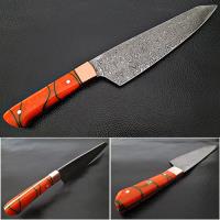 WSDM-2316 - Solid Resin Grip Santoku Forged Chef Knife Damascus 1095 HC Steel by White Deer