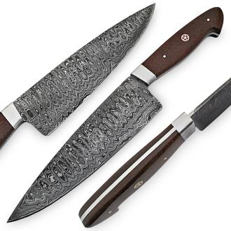 White Deer Damascus Steel Santoku Japanese Chef Knife Coyote Micarta Handle