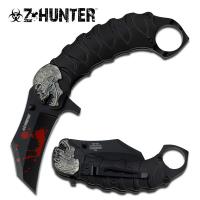 ZB-058BK - Z-Hunter Zombie Tactical Karambit Black Knife Assisted-O Glass Breaker Finger Ring