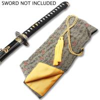 ZSB-01BAG - BLACK AND GOLD SILK EMBROIDERED SWORD BAG WITH GOLD ROPE TIE