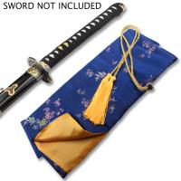 ZSB-03BAG - BLUE SILK EMBROIDERED SWORD BAG WITH GOLD ROPE TIE
