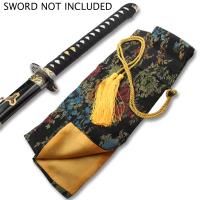 ZSB-05BAG - BLACK SILK MULTI COLOR EMBROIDERED SWORD BAG WITH GOLD ROPE TIE