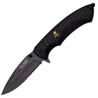 Officially Licensed US Army Spring Assisted Tactical Survival Knife Black Serrated