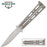 BJ1172 - Bear &amp; Son Silver Vein Handle Butterfly Knife
