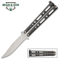 BJ1175 - Bear &amp; Son Black Handle Butterfly Knife