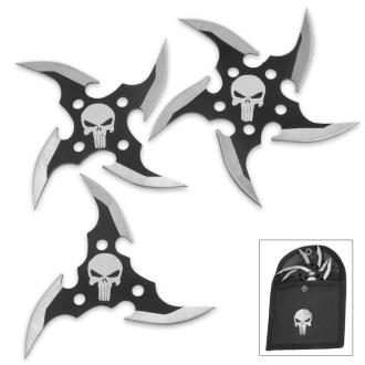 Punisher 3 Piece Throwing Star Set with Nylon Pouch