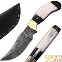 DM-2165 - White Deer Clip Point Damascus Steel Hunting Knife Buffalo Horn Handle