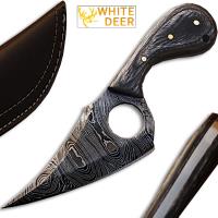 DM-2190 - White Deer Damascus Steel Skinner Knife with Finger Hole Micarta Handle