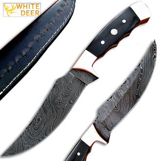 White Deer Deplorables Damascus Bowie Knife Buffalo Horn & Copper Bolster Trailin