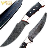 DM-2272 - White Deer Deplorables Damascus Bowie Knife Buffalo Horn &amp; Copper Bolster Trailin