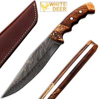 DM-2276 - White Deer Exclusive Damascus Steel Bowie Knife with Rose Wood and Burl Olive Wood