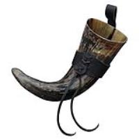 IN4257LHBK - Distressed Raider Viking Drinking Horn with Leather Holster