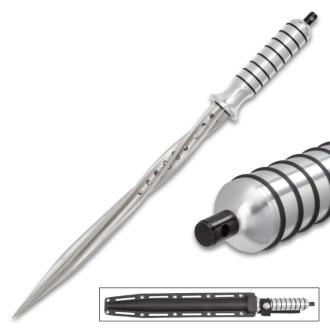 Grey Titanium Spiral Dagger With Sheath