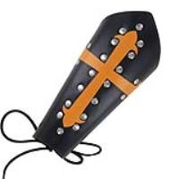 BR2229 - Holy Warrior Medieval Lace Up Leather Bracer | Black and Orange |