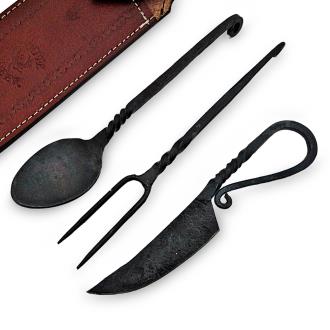 Hand Forged Medieval Eating Utensil Feasting Set Spoon Knife Fork