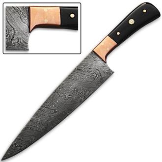 Custom Made Damascus Steel Chef Knife Buffalo Horn Handle Copper