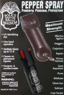 1/2oz Police Strength Pepper Spray Brown Leather Pouch Keychain