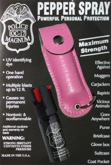 1/2oz Police Strength Pepper Spray Pink Leather Pouch Keychain
