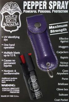 1/2oz Police Strength Pepper Spray Purple Leather Pouch Keychain
