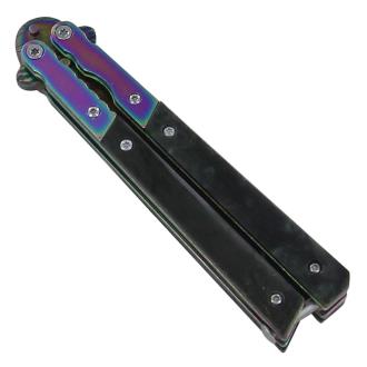 Eye of the Tiger Rainbow Damascus Steel Butterfly Knife