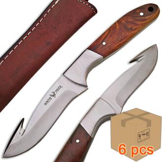 Case of 6pcs White Deer J2 Steel Hunters Guthook Skinner Knife Wood Grip Drop Point