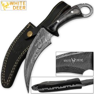 White Deer Mission Tactical Karambit Knife 9.25in Full Damascus Forged Steel